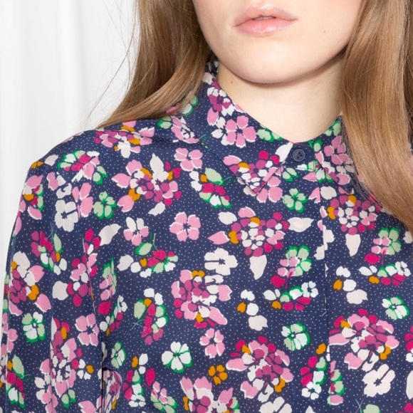 & Other Stories Tops - & other stories Floral blue button silk blouse 8